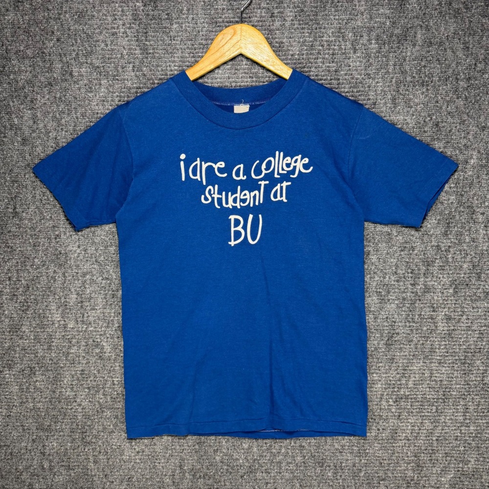 Vintage 80s BU "I Are A College Student" T-Shirt Royal Blue Small